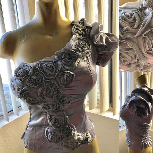 Uni Sleeve Silver ROSES Top Small - Picture 2 of 8